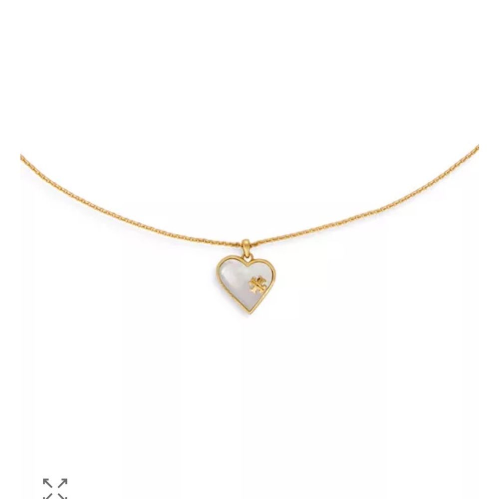 Tory Burch Gold and White Heart Necklace (Mother of Pearl)
